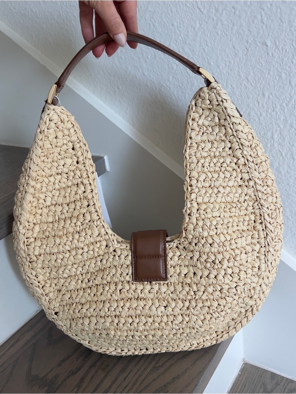 Anine Bing Raffia Lou Shoulder Bag Beach Purse Vacation Handbag Monogram NWT - Picture 6 of 12